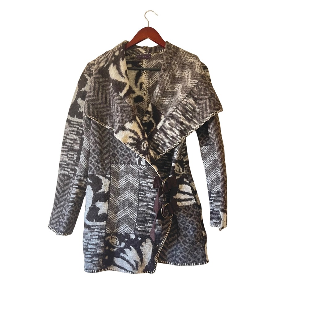 Hale Bob Patchwork Print Wool Knit Cardigan‎ Duster Coat XSmall